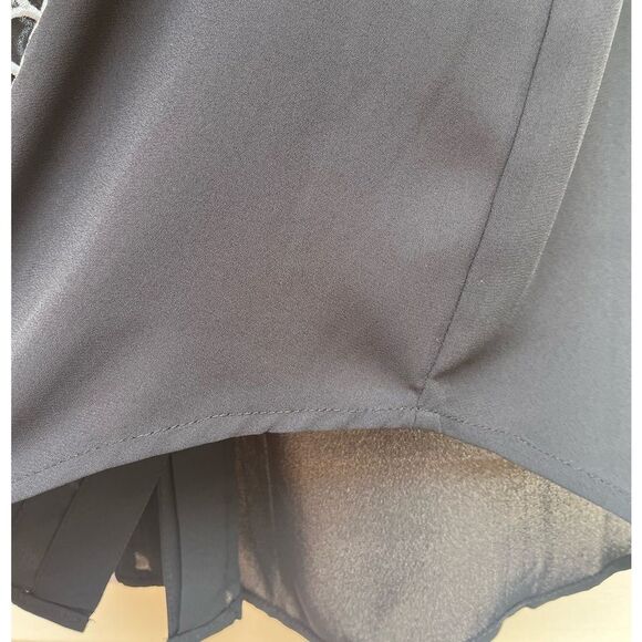 Ann Taylor black sheer blouse, ruched shoulders, scalloped contrast decor, Small - Picture 9 of 11